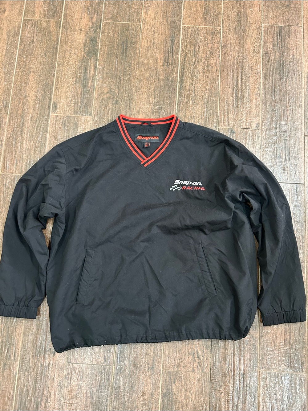 Snap-on Racing Men's Black Pullover Windbreaker with Red Trim
